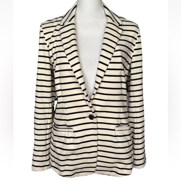 Old Navy Women's Long Sleeve Stripe Blazer Jacket Size M Stretch Nautical Preppy - Picture 1 of 12